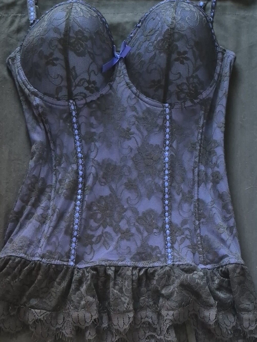 NEW Lace Trim Purple Bustier Corset Top with Black Overlay